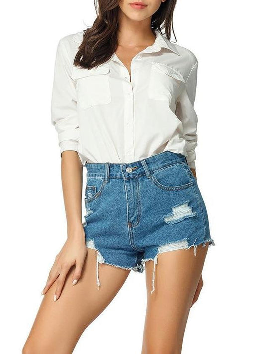 Women's PRETTYLITTLETHING Blue Wash Distressed Denim Shorts - Denim Shorts - INS | Online Fashion Free Shipping Clothing, Dresses, Tops, Shoes - 02/27/2021 - Casual - Color_Blue