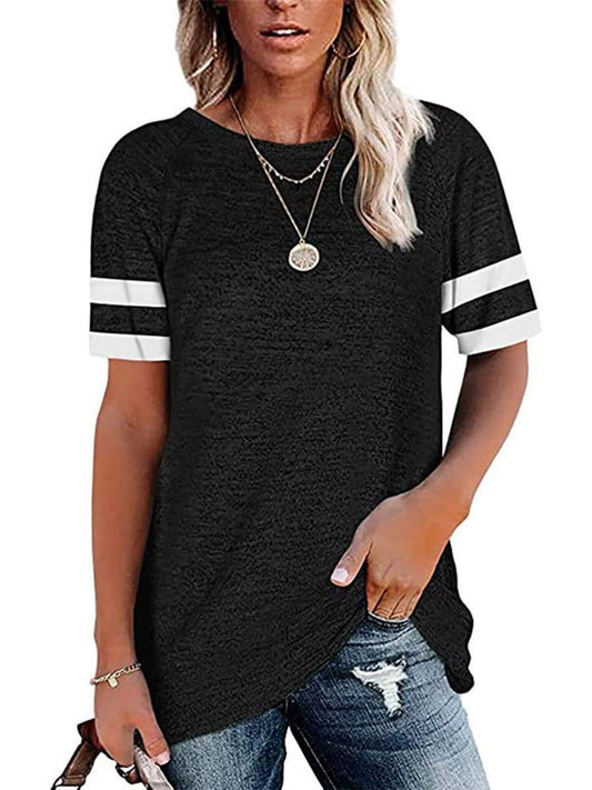 Women's Pure Color Stripe Crewneck T-Shirt - INS | Online Fashion Free Shipping Clothing, Dresses, Tops, Shoes