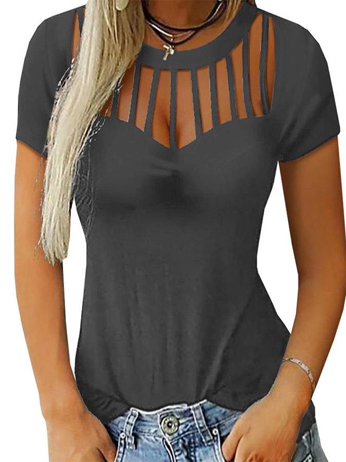 Women's Pure Color Stylish Hollowout T-shirt - INS | Online Fashion Free Shipping Clothing, Dresses, Tops, Shoes