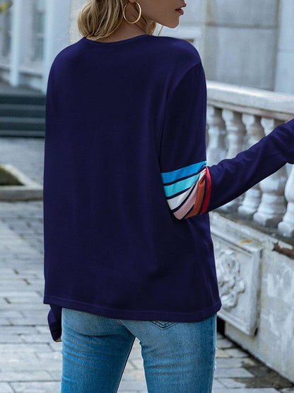 Women's Rainbow Stripe Crewneck Sweatshirt - Sweatshirts - INS | Online Fashion Free Shipping Clothing, Dresses, Tops, Shoes - Autumn - Blue - Color_Blue