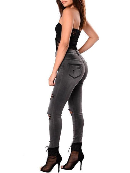 Womens Retro Smoke Grey Fashion Destroyed Ripped Skinny Fit Jeans - Jeans - INS | Online Fashion Free Shipping Clothing, Dresses, Tops, Shoes - 15/03/2021 - 2XL - 3XL