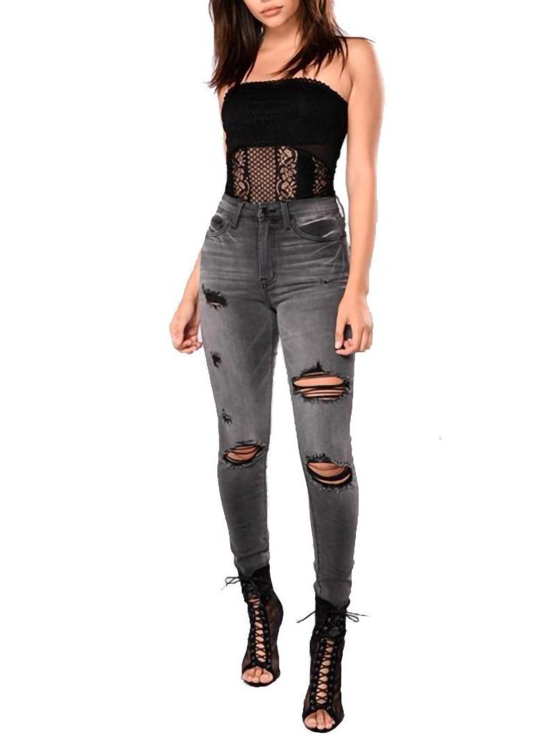 Womens Retro Smoke Grey Fashion Destroyed Ripped Skinny Fit Jeans - Jeans - INS | Online Fashion Free Shipping Clothing, Dresses, Tops, Shoes - 15/03/2021 - 2XL - 3XL