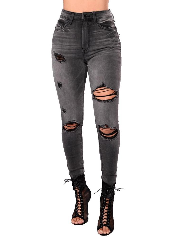 Womens Retro Smoke Grey Fashion Destroyed Ripped Skinny Fit Jeans - Jeans - INS | Online Fashion Free Shipping Clothing, Dresses, Tops, Shoes - 15/03/2021 - 2XL - 3XL