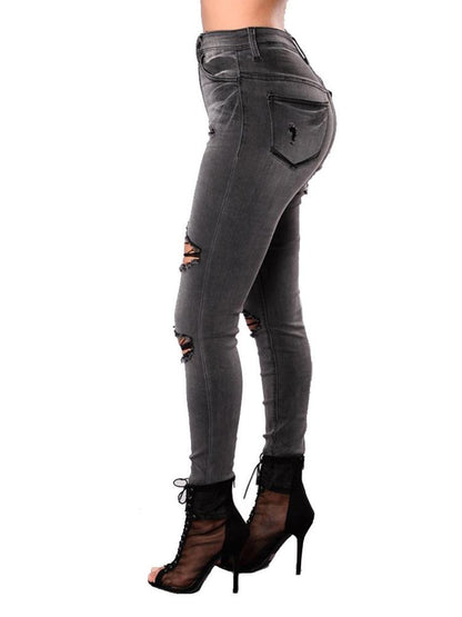 Womens Retro Smoke Grey Fashion Destroyed Ripped Skinny Fit Jeans - Jeans - INS | Online Fashion Free Shipping Clothing, Dresses, Tops, Shoes - 15/03/2021 - 2XL - 3XL