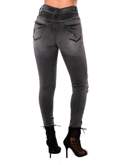 Womens Retro Smoke Grey Fashion Destroyed Ripped Skinny Fit Jeans - Jeans - INS | Online Fashion Free Shipping Clothing, Dresses, Tops, Shoes - 15/03/2021 - 2XL - 3XL