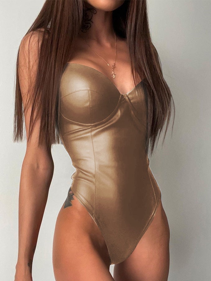 Women's Rompers Sling PU Leather Bodycon Bodysuit - Jumpsuits & Rompers - Instastyled | Online Fashion Free Shipping Clothing, Dresses, Tops, Shoes - 18/01/2022 - 30-40 - Bottoms