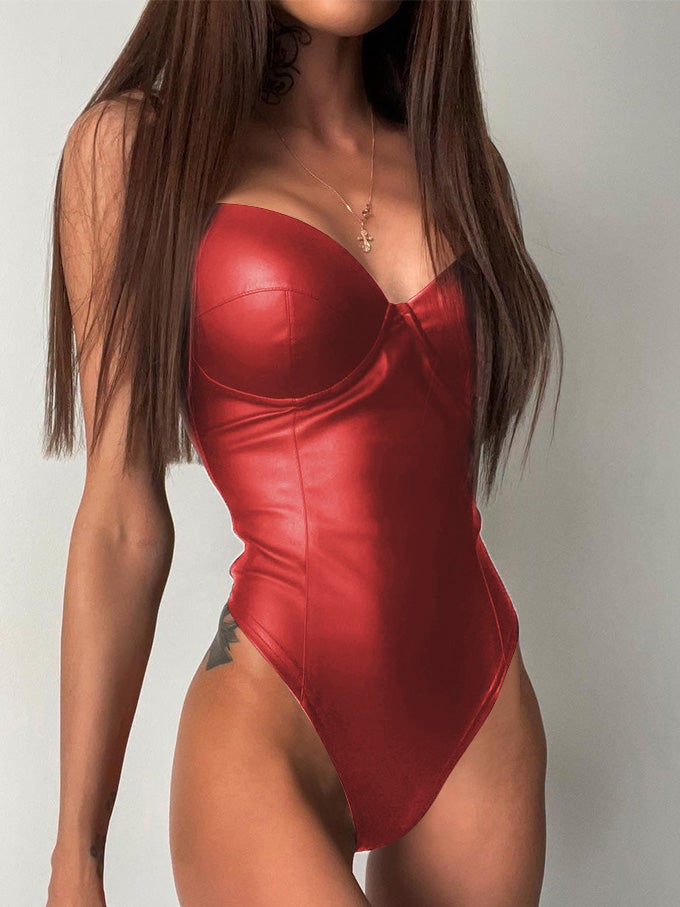 Women's Rompers Sling PU Leather Bodycon Bodysuit - Jumpsuits & Rompers - Instastyled | Online Fashion Free Shipping Clothing, Dresses, Tops, Shoes - 18/01/2022 - 30-40 - Bottoms