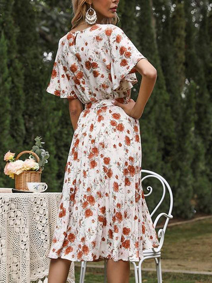 Women's Ruffle Short Sleeve Floral Dress