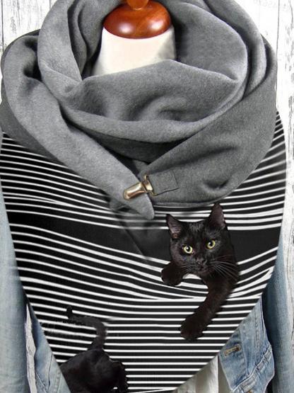 Women's Scarfs Striped Cat Print Warm Scarf - LuckyFash™