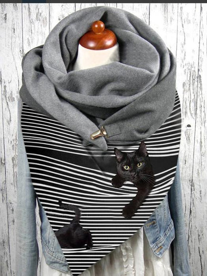 Women's Scarfs Striped Cat Print Warm Scarf - LuckyFash™