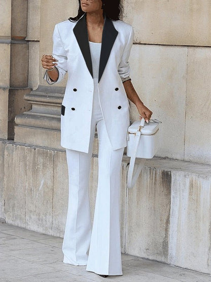 Women's Sets Black White Suit Wide Leg Pants Two Piece Set - Sets - Instastyled | Online Fashion Free Shipping Clothing, Dresses, Tops, Shoes - 21/04/2022 - AMT220420 - Bottoms