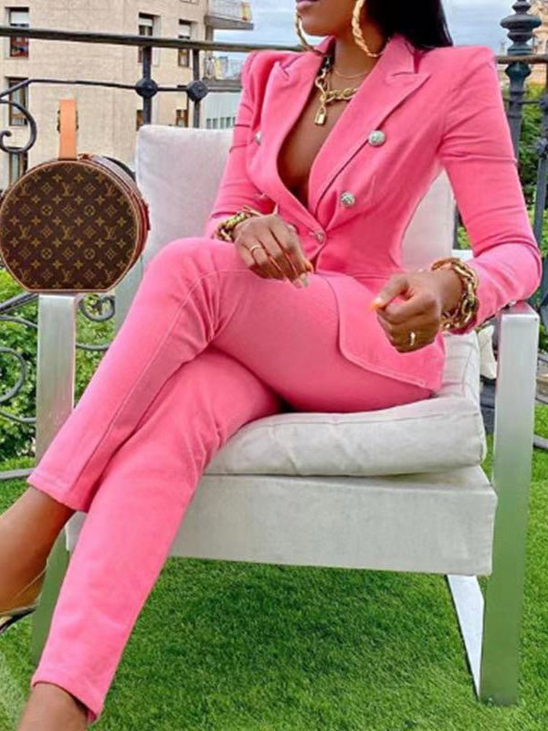 Women's Sets Blazer Straight Leg Pants Casual Two Piece Set - Sets - Instastyled | Online Fashion Free Shipping Clothing, Dresses, Tops, Shoes - 28/02/2022 - Bottoms - color-pink