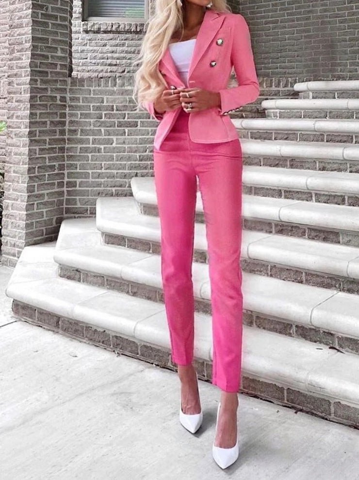Women's Sets Blazer Straight Leg Pants Casual Two Piece Set - Sets - Instastyled | Online Fashion Free Shipping Clothing, Dresses, Tops, Shoes - 28/02/2022 - Bottoms - color-pink