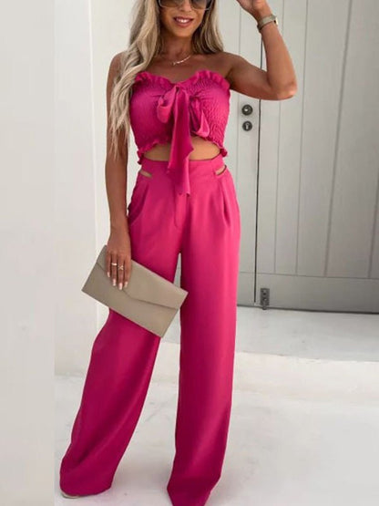 Women's Sets Bow Cropped Top & Wide Leg Pants Two-Piece Set - Sets - Instastyled | Online Fashion Free Shipping Clothing, Dresses, Tops, Shoes - 27/06/2022 - 30-40 - Bottoms