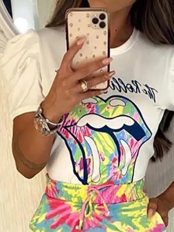 Women's Sets Bubble Short Sleeve Lip Print Top & Skirt Two-Piece Set - Sets - Instastyled | Online Fashion Free Shipping Clothing, Dresses, Tops, Shoes - 17/05/2022 - 30-40 - Bottoms