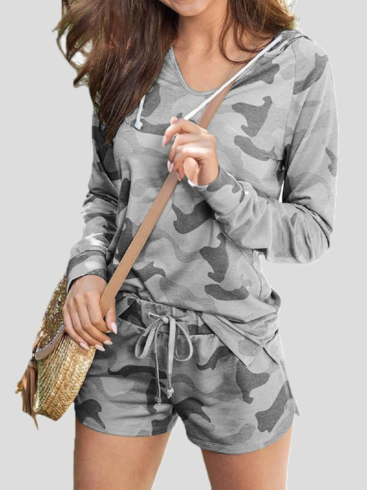 Women's Sets Camouflage Long Sleeve Hoodie & Shorts Two-Piece Set - Sets - Instastyled | Online Fashion Free Shipping Clothing, Dresses, Tops, Shoes - 29/08/2022 - Bottoms - Color_Blue