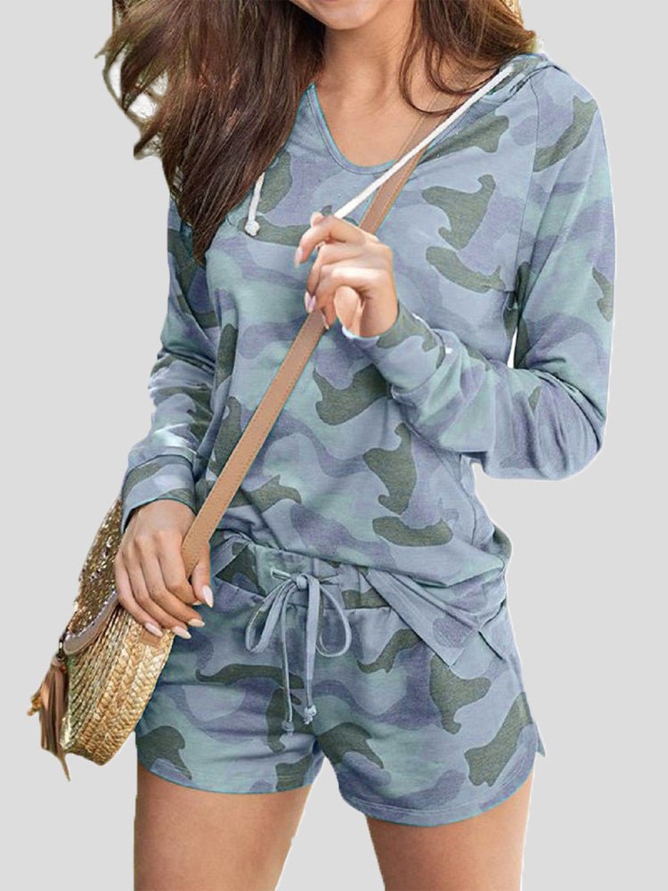 Women's Sets Camouflage Long Sleeve Hoodie & Shorts Two-Piece Set - Sets - Instastyled | Online Fashion Free Shipping Clothing, Dresses, Tops, Shoes - 29/08/2022 - Bottoms - Color_Blue