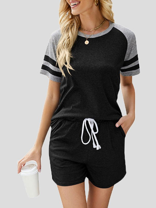 Women's Sets Casual Crew Neck T-Shirts & Lace Up Shorts Sports Two-Piece Set - Sets - Instastyled | Online Fashion Free Shipping Clothing, Dresses, Tops, Shoes - 15/06/2022 - Bottoms - Color_Black