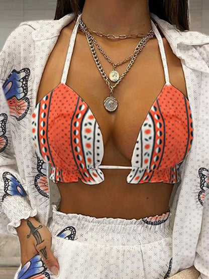 Women's Sets Casual Jacket Shorts Butterfly Print Three-Piece Set - Sets - Instastyled | Online Fashion Free Shipping Clothing, Dresses, Tops, Shoes - 24/05/2022 - 40-50 - Bottoms