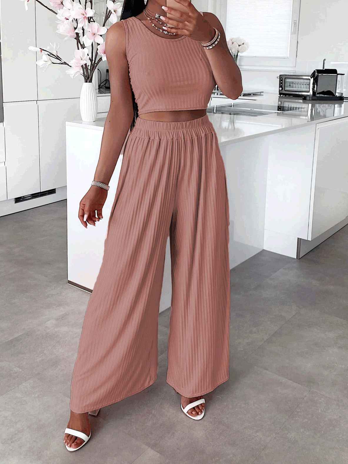 Women's Sets Casual Tank Top & Wide Leg Pants Two-Piece Set - Sets - Instastyled | Online Fashion Free Shipping Clothing, Dresses, Tops, Shoes - 02/06/2022 - 30-40 - Bottoms