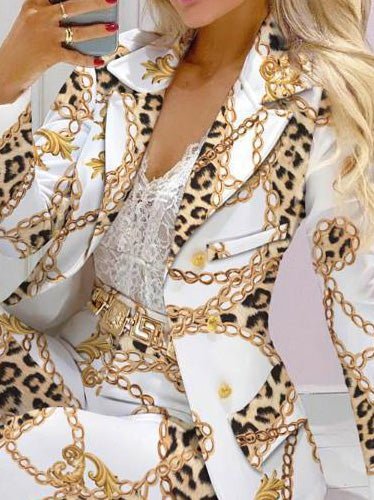 Women's Sets Chain Print Long Sleeve Blazer & Pants Two Piece Set - Sets - Instastyled | Online Fashion Free Shipping Clothing, Dresses, Tops, Shoes - 14/09/2022 - Bottoms - Color_White