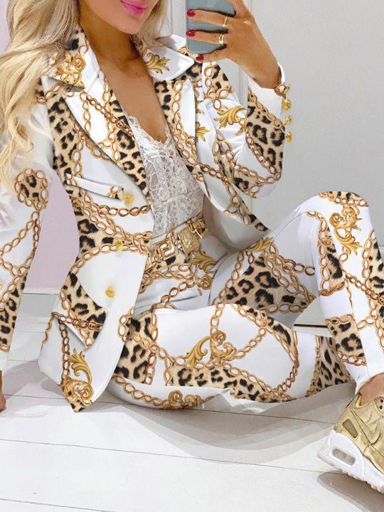 Women's Sets Chain Print Long Sleeve Blazer & Pants Two Piece Set - Sets - Instastyled | Online Fashion Free Shipping Clothing, Dresses, Tops, Shoes - 14/09/2022 - Bottoms - Color_White