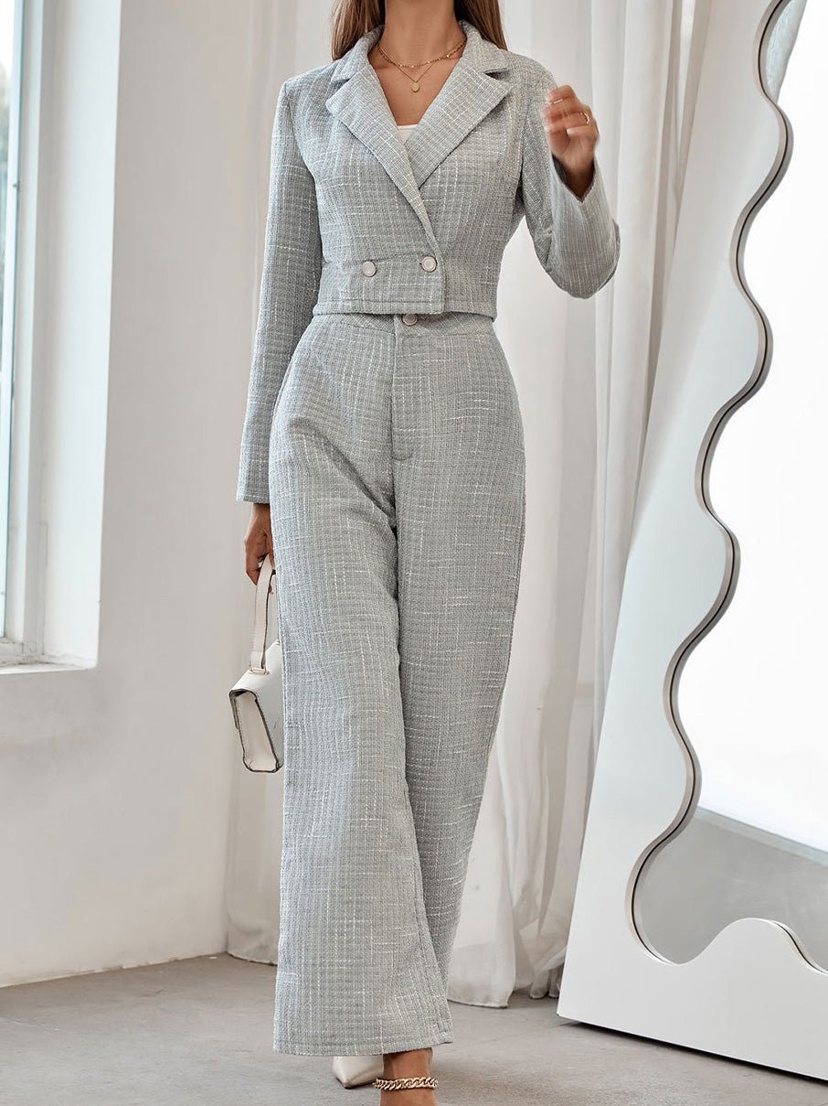 Women's Sets Check Crop Top & Wide Leg Pants Two-Piece Set - Sets - Instastyled | Online Fashion Free Shipping Clothing, Dresses, Tops, Shoes - 28/07/2022 - Bottoms - Color_Gray