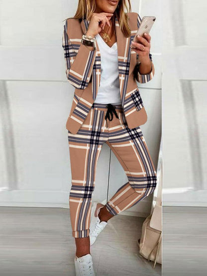 Women's Sets Check Printed Long Sleeve Blazer & Pants Two Piece Set - Sets - INS | Online Fashion Free Shipping Clothing, Dresses, Tops, Shoes - 08/11/2021 - 40-50 - Bottoms