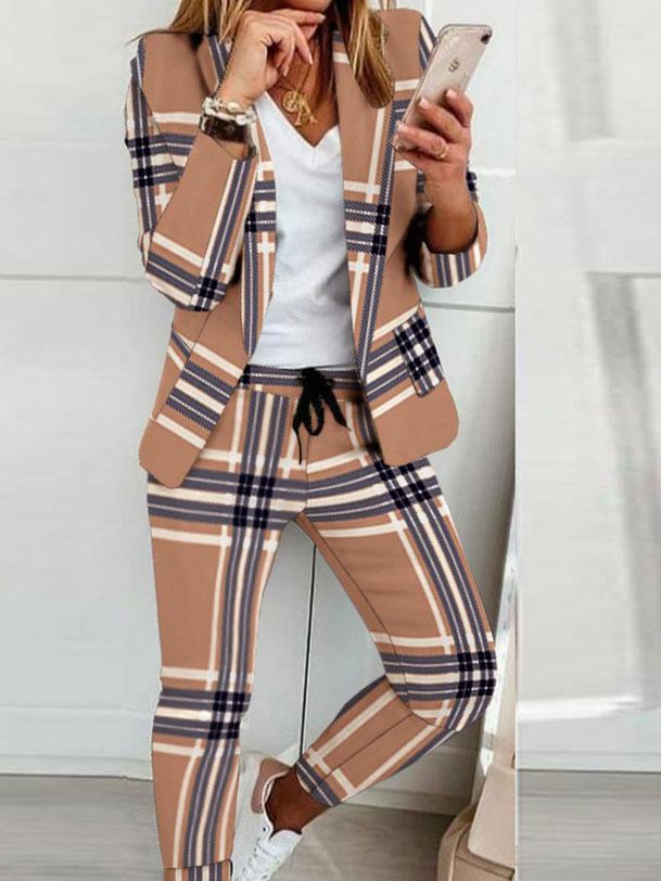 Women's Sets Check Printed Long Sleeve Blazer & Pants Two Piece Set - Sets - INS | Online Fashion Free Shipping Clothing, Dresses, Tops, Shoes - 08/11/2021 - 40-50 - Bottoms