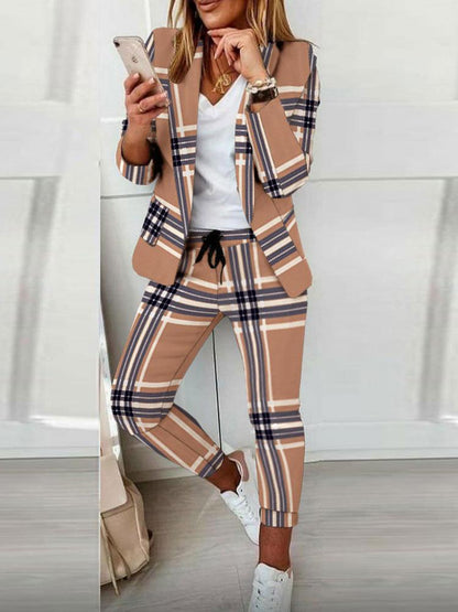 Women's Sets Check Printed Long Sleeve Blazer & Pants Two Piece Set - Sets - INS | Online Fashion Free Shipping Clothing, Dresses, Tops, Shoes - 08/11/2021 - 40-50 - Bottoms