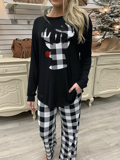 Women's Sets Check Printed Long Sleeve Top & Trousers 2-Piece Set - Set - Instastyled | Online Fashion Free Shipping Clothing, Dresses, Tops, Shoes - 21/12/2021 - 40-50 - Bottoms