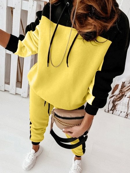 Women's Sets Color-Blocking Long Sleeve Trousers Two-Piece - Sets - INS | Online Fashion Free Shipping Clothing, Dresses, Tops, Shoes - 09/10/2021 - 30-40 - Bottom