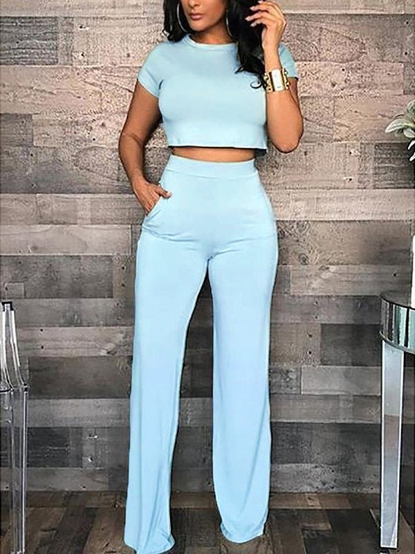 Women's Sets Crew Neck Crop Short Sleeve T-Shirts & Pants Two Piece Set - Sets - Instastyled | Online Fashion Free Shipping Clothing, Dresses, Tops, Shoes - 17/03/2022 - 30-40 - Bottoms