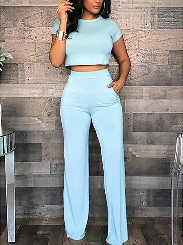 Women's Sets Crew Neck Crop Short Sleeve T-Shirts & Pants Two Piece Set - Sets - Instastyled | Online Fashion Free Shipping Clothing, Dresses, Tops, Shoes - 17/03/2022 - 30-40 - Bottoms