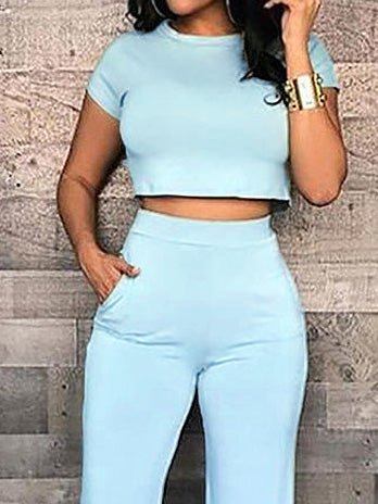 Women's Sets Crew Neck Crop Short Sleeve T-Shirts & Pants Two Piece Set - Sets - Instastyled | Online Fashion Free Shipping Clothing, Dresses, Tops, Shoes - 17/03/2022 - 30-40 - Bottoms