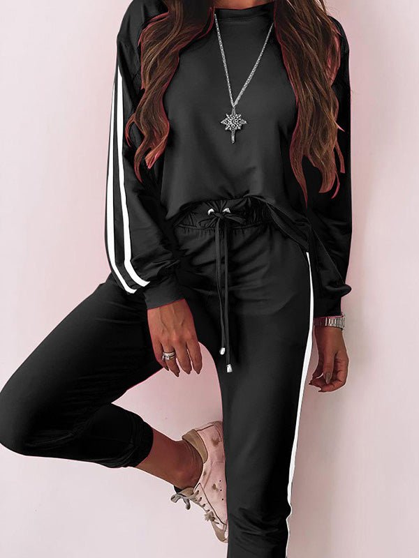 Women's Sets Crewneck Long Sleeve Top & Pants Two Piece Set - Sets - Instastyled | Online Fashion Free Shipping Clothing, Dresses, Tops, Shoes - 19/08/2022 - Bottoms - Color_Black