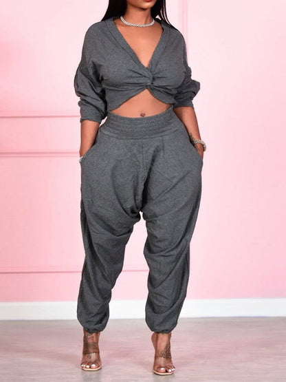 Women's Sets Crop Cross Top & Track Pants Two-Piece Set - Sets - Instastyled | Online Fashion Free Shipping Clothing, Dresses, Tops, Shoes - 12//01/2022 - 40-50 - Bottoms