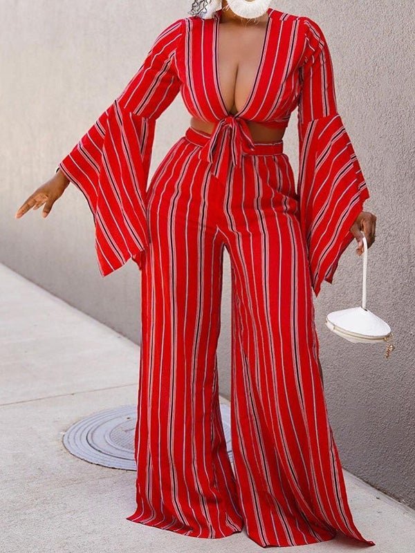 Women's Sets Crop Long Sleeve Wide Leg Pants Two Piece Set - Sets - Instastyled | Online Fashion Free Shipping Clothing, Dresses, Tops, Shoes - 17/01/2022 - 40-50 - Bottoms