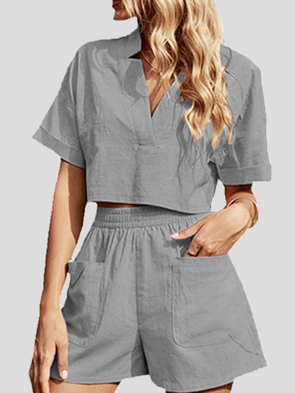 Women's Sets Crop Short Sleeve Top & Shorts Casual Two Piece Set - Sets - Instastyled | Online Fashion Free Shipping Clothing, Dresses, Tops, Shoes - 11/03/2022 - 30-40 - Bottoms