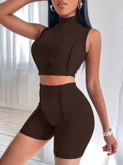 Women's Sets Crop Sleeveless Top & Shorts Two Piece Set - Sets - Instastyled | Online Fashion Free Shipping Clothing, Dresses, Tops, Shoes - 29/03/2022 - 30-40 - Bottoms