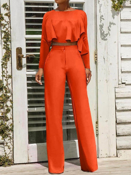 Women's Sets Crop Top & High Waist Wide Leg Pants Two Piece Set - Sets - Instastyled | Online Fashion Free Shipping Clothing, Dresses, Tops, Shoes - 13/08/2022 - Bottoms - Color_Black