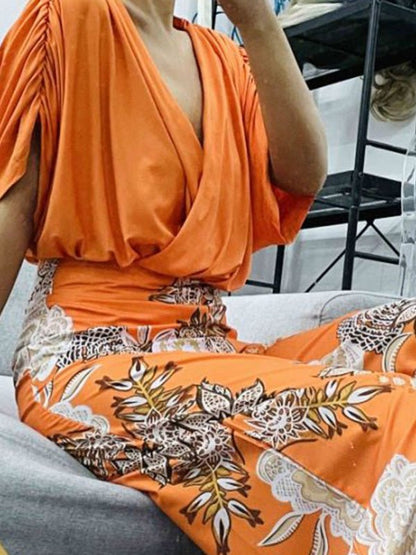 Women's Sets Doll Sleeve Top & Printed Trousers Two-Piece Set - Sets - Instastyled | Online Fashion Free Shipping Clothing, Dresses, Tops, Shoes - 16/08/2022 - 40-50 - bottoms