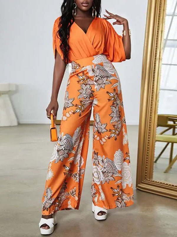 Women's Sets Doll Sleeve Top & Printed Trousers Two-Piece Set - Sets - Instastyled | Online Fashion Free Shipping Clothing, Dresses, Tops, Shoes - 16/08/2022 - 40-50 - bottoms