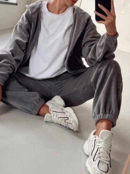 Women's Sets Fashion Sports Zipper Pocket Hoody Two-Piece Suit - Sets - Instastyled | Online Fashion Free Shipping Clothing, Dresses, Tops, Shoes - 12/10/2021 - 30-40 - Bottom