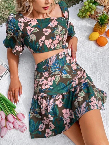 Women's Sets Floral Short Sleeve Top & Skirt Two Piece Set - Sets - Instastyled | Online Fashion Free Shipping Clothing, Dresses, Tops, Shoes - 06/04/2022 - 30-40 - Bottoms