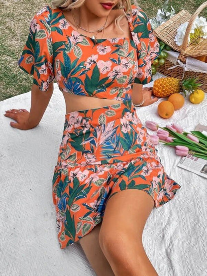 Women's Sets Floral Short Sleeve Top & Skirt Two Piece Set - Sets - Instastyled | Online Fashion Free Shipping Clothing, Dresses, Tops, Shoes - 06/04/2022 - 30-40 - Bottoms