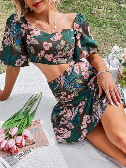 Women's Sets Floral Short Sleeve Top & Skirt Two Piece Set - Sets - Instastyled | Online Fashion Free Shipping Clothing, Dresses, Tops, Shoes - 06/04/2022 - 30-40 - Bottoms