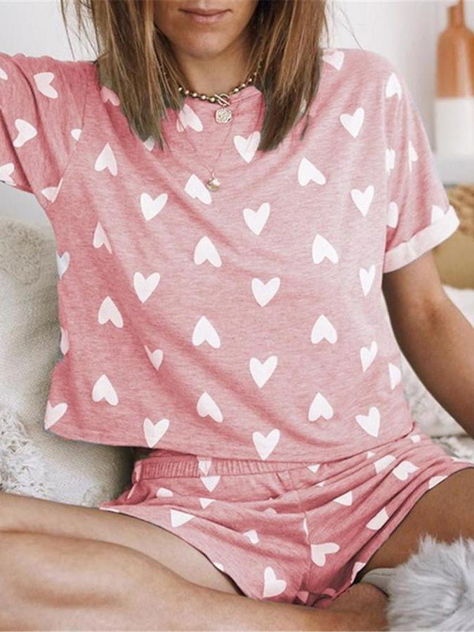 Women's Sets Heart Print Short Sleeve Top & Shorts Two-Piece Set - Sets - Instastyled | Online Fashion Free Shipping Clothing, Dresses, Tops, Shoes - 20-30 - 21/03/2022 - Bottoms