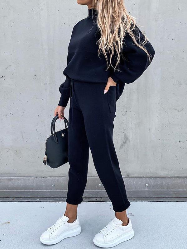 Women's Sets High Collar Casual Solid Trousers Pocket Two-piece Suit - Sets - INS | Online Fashion Free Shipping Clothing, Dresses, Tops, Shoes - 11/08/2021 - 20-30 - Bottom