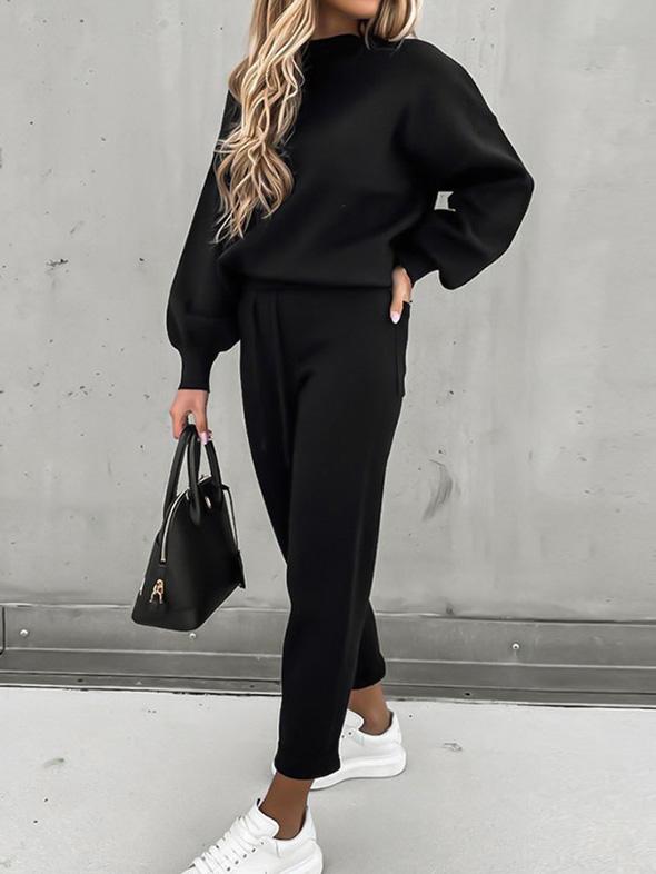 Women's Sets High Collar Casual Solid Trousers Pocket Two-piece Suit - Sets - INS | Online Fashion Free Shipping Clothing, Dresses, Tops, Shoes - 11/08/2021 - 20-30 - Bottom